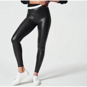 Spanx Faux Leather Leggings Black High Waisted Shimmer M Medium